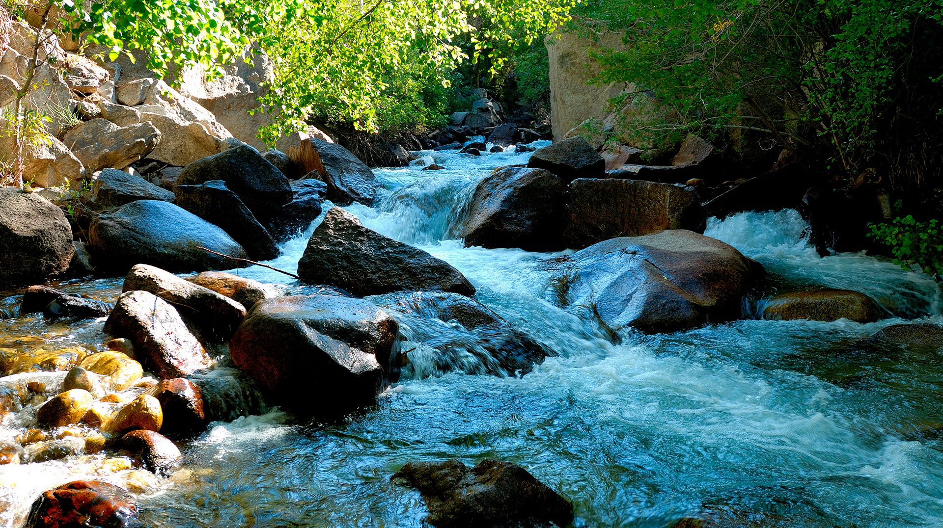 nature images - River in Rapid Flow, Big Stones in the Middle, Brushed Quite Clean 1920X1080 free wallpaper download