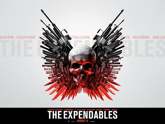 click to free download the wallpaper--2010 The Expendables Movie Post in 1600x1200 Pixel, Gray Weapons in Round Circle, Can Make Your Device Scary at First Glance - TV & Movies Post