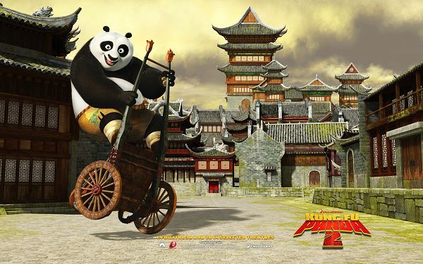 click to free download the wallpaper--2011 Kung Fu Panda Post in 1920x1200 Pixel, Playing on a Wooden Car, the Guy is Having Fun, Mind Your Safety - TV & Movies Post