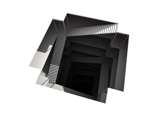 click to free download the wallpaper--3D Abstract Objects, Black Stairways Are Leading to Some Place Mysterious, Follow and Experience It