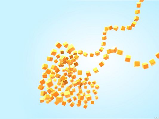 click to free download the wallpaper--3D Abstract Objects, the Yellow Arrow Made Up of Cubes, Will Go Deep Into Your Heart