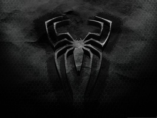 click to free download the wallpaper--3D Movies Wallpaper, Spiderman Old Logo, on Black Background