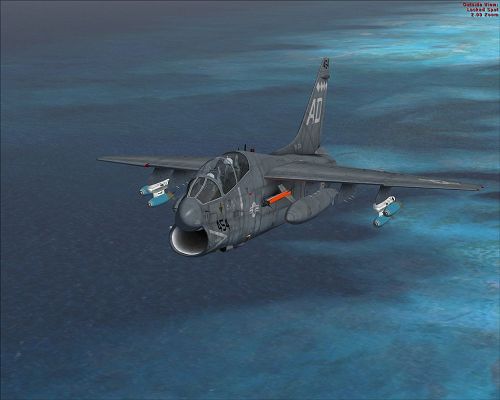 click to free download the wallpaper--Air Show Paris, US Navy LTV Vought A-7 Corsair VA-147 in Flight