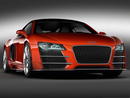click to free download the wallpaper--Audi RS Super Cars, Red Car in the Stop, Under the Dark Sky