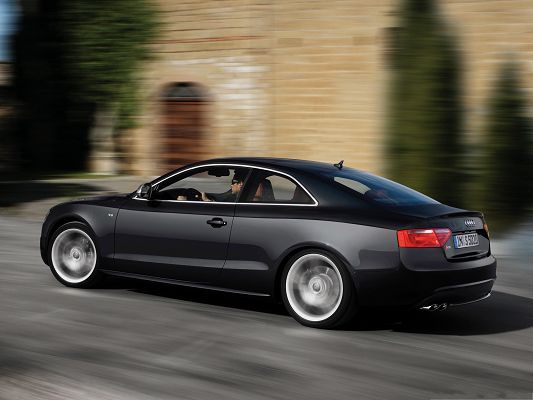 click to free download the wallpaper--Audi S5 Coupe Car as Background, Black Super Car in the Run, Amazing Look