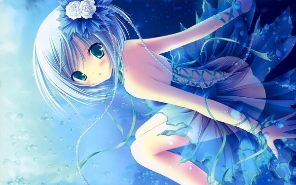 click to free download the wallpaper--Ayanami Rei in Blue Hair and Blue Dress, She Impresses as Innocent and Pure, What a Beauty! - HD Cartoon Wallpaper