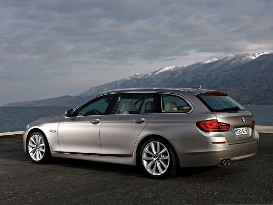 click to free download the wallpaper--BMW 5 Series in Nature, Super Luxurious Car in Front of the Sea