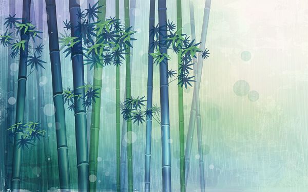click to free download the wallpaper--Bamboos in Prosperous Growth, Bubbles Are Flying Around, Background is White and Simple, What a Scene - HD Natural Plants Wallpaper
