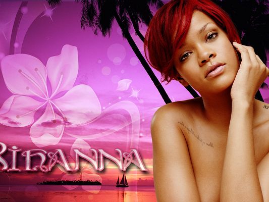 click to free download the wallpaper--Beautiful Artists Wallpaper, Naked Rihanna, Pink Background, She is Impressive