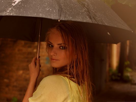 click to free download the wallpaper--Beautiful Girls Picture, Nice-Looking Girl Under Umbrella, Dry and Comfortable
