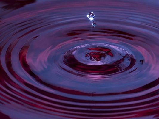click to free download the wallpaper--Beautiful Image of Nature Landscape, Red Rain, Causing Ripples, a Crystal Clear Waterdrop