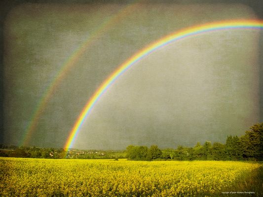 Beautiful Images of Nature Landscape, Double Rainbows Among Green Scene, Great in Look