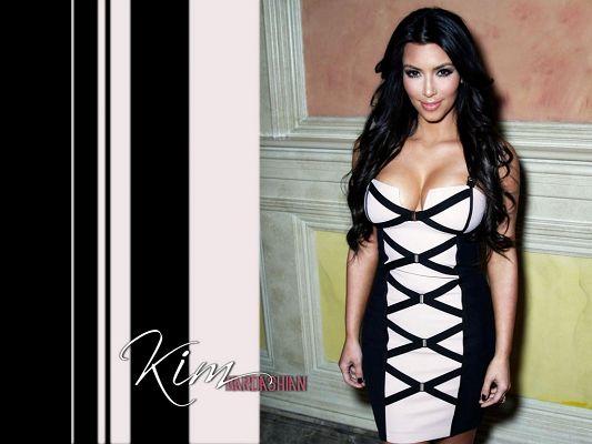 click to free download the wallpaper--Beautiful Pic of TV Shows, Kim Kardashian in Tight Dress, Impressive Body Figure