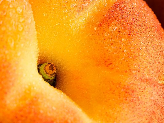 click to free download the wallpaper--Beautiful Pics of Nature Landscape, Peach Fruit, Waterdrops All Over the Surface, Great Scene