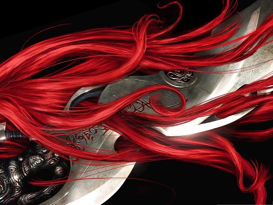 click to free download the wallpaper--Best Games Wallpaper, Red Hair on Heavenly Sword, Impressive Look