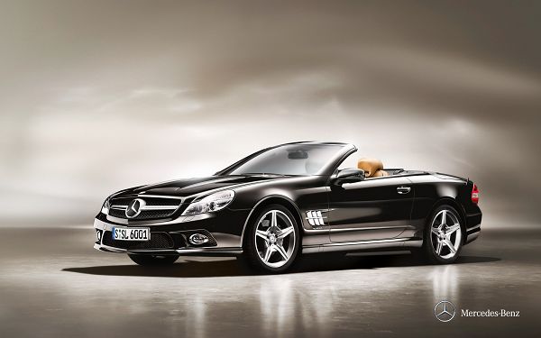 click to free download the wallpaper--Black Roadster Benz Car that Needs Running Now, It is Getting Dark, Storm Has to be Escaped - HD Cars Wallpaper