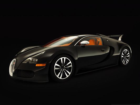 click to free download the wallpaper--Bugatti Super Car Wallpaper, Decent Car in Stop, Black Background