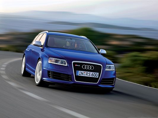 click to free download the wallpaper--Car Pictures as Background, Blue Audi RS6 Avant Car in Incredible Speed, Great Look