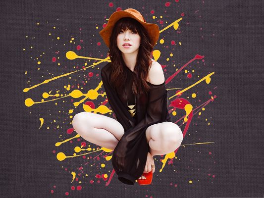 click to free download the wallpaper--Carly Rae Jepsen Wallpaper, Long Black Dress, Snowy White Skin Revealed