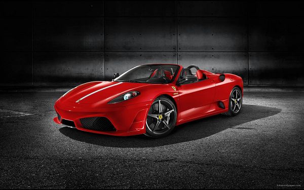 click to free download the wallpaper--Ferrari Scuderia Spider Post in Pixel of 1920x1200, Red Luxurious Car in Full Stop, Seems to be Under Spotlight - HD Cars Wallpaper