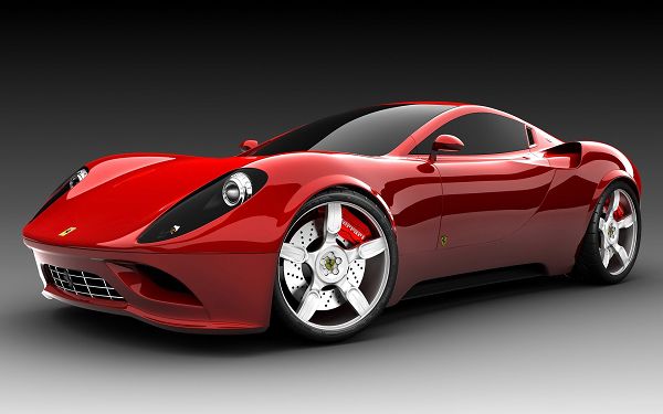 click to free download the wallpaper--Ferrari Sport Cars Wallpaper, Red Super Car in the Stop, Black Background