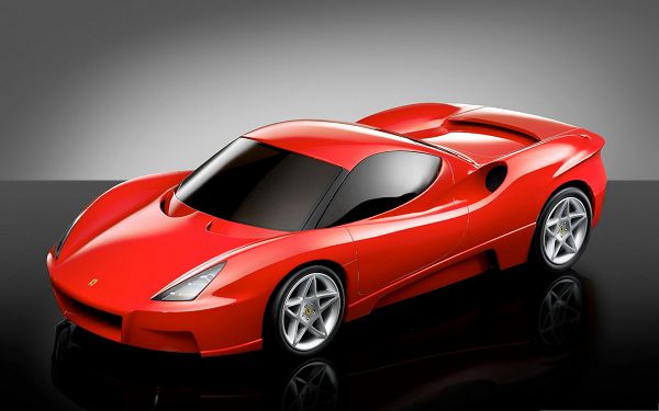 click to free download the wallpaper--Ferrari Supercar as Backgorund, Red Luxurious Car in Stop, Black Road