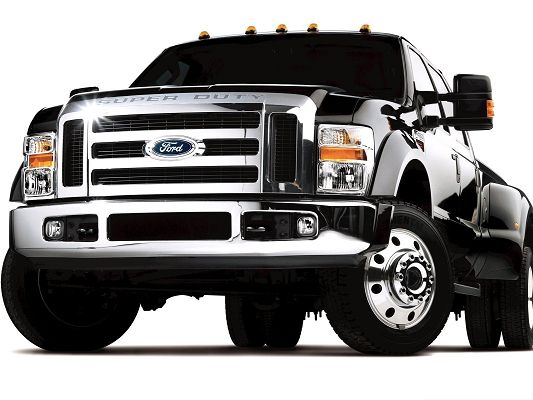 click to free download the wallpaper--Ford F 450 Super Duty Car, Black Luxurious Car About to Turn a Corner
