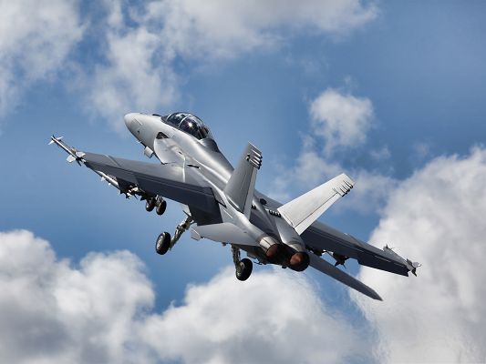 click to free download the wallpaper--Free Aircraft Wallpaper, Super Hornet Flying Aong the Blue Sky, Feeling Good and Free
