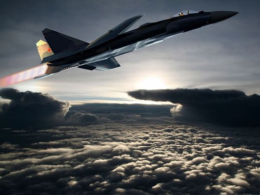 click to free download the wallpaper--Free Aircraft Wallpaper, Super Plane Flying Over Dark Clouds