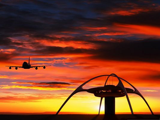 click to free download the wallpaper--Free Aircrafts Wallpaper, Super Airplane Flying in the Pink Sky, Romantic Scene