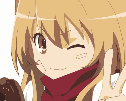 Free Anime Post, Aisaka Taiga Making a "V" Pose, She is Happy in Smile