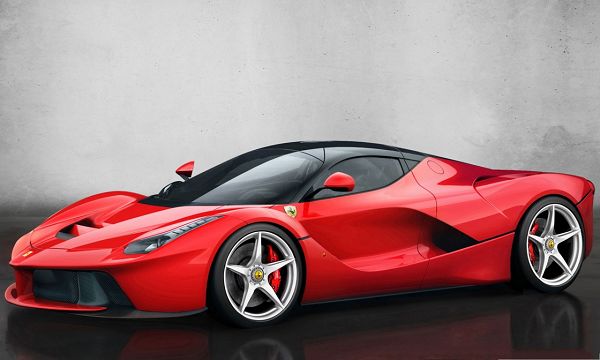 click to free download the wallpaper--Free Cars Wallpaper, Red Ferrari LaFerrari in Smooth Lines, on Black Flat Road