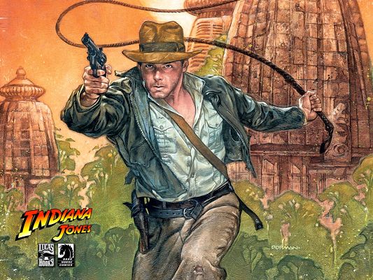 click to free download the wallpaper--Free Cartoon Posts, Adventures of Indiana Jones, a Well-Equipped and Cautious Man, Hard to Beat