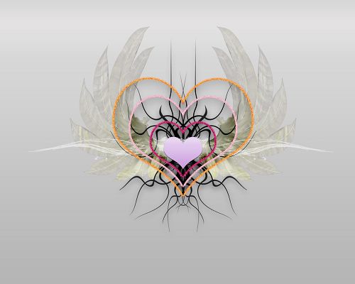 click to free download the wallpaper--Free Cute Items Post, a Pile of Angel's Heart, Held Up by Lotus, Gray Background