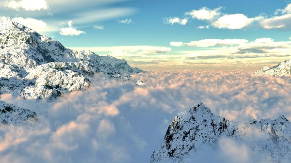 click to free download the wallpaper--Free Download Natural Scenery Picture - A Misty Scene, the Twisting Cloud Sea, Mountains Are Indeed High