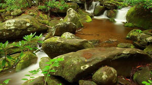 click to free download the wallpaper--Free Download Natural Scenery Picture - The Peaceful Waterfall, Stones Are Brushed Clean, Looking Good Together