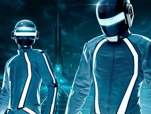 click to free download the wallpaper--Free Download TV & Movies Post - Daft Punk Duo Tron Legacy Post in Pixel of 1920x1440, Two Men Activated, Helpful to Each Other
