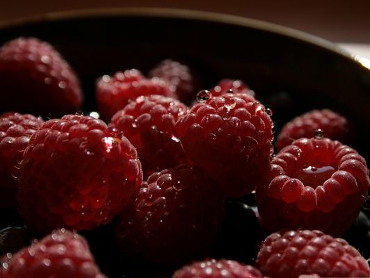 click to free download the wallpaper--Free Fruits Wallpaper, Raspberries with Tiny and Clear Water Drops