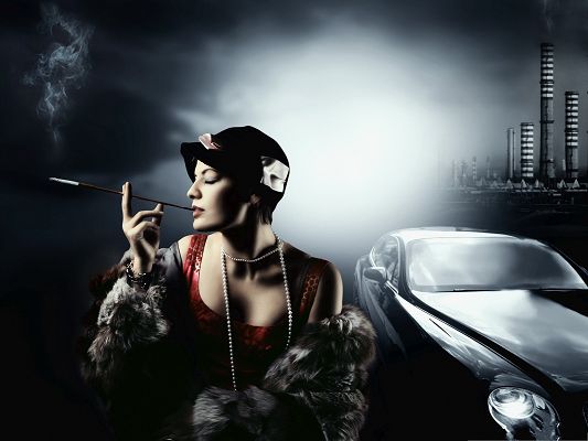 click to free download the wallpaper--Free Girls Wallpaper, Chic Woman Smoking, Much Addicated and Fascinated