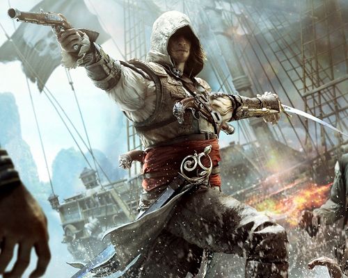 click to free download the wallpaper--Free Photos of Games, Assassin's Creed, a Man in Gun and Sword, He is Hard to Beat