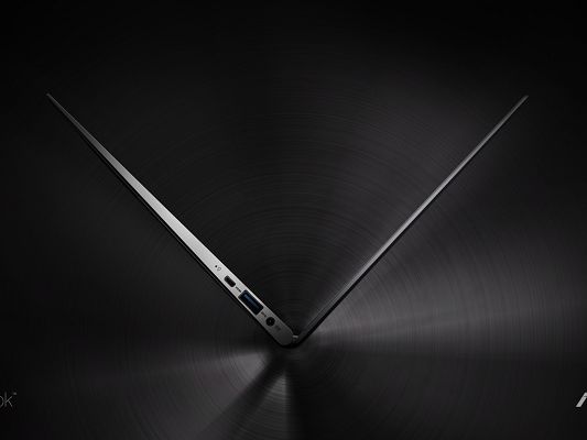 click to free download the wallpaper--Free Pics of Brand, Asus Zenbook on Black Circular Background, The Two Have Things in Common