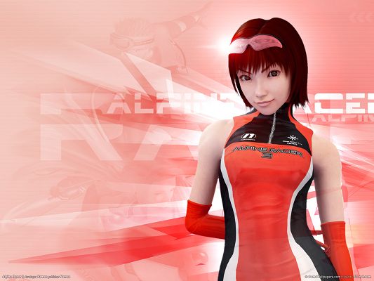click to free download the wallpaper--Free Posts of Games, Alpine Racer Girl in Red Dress, She Will Soon Start Out the Hard Journey