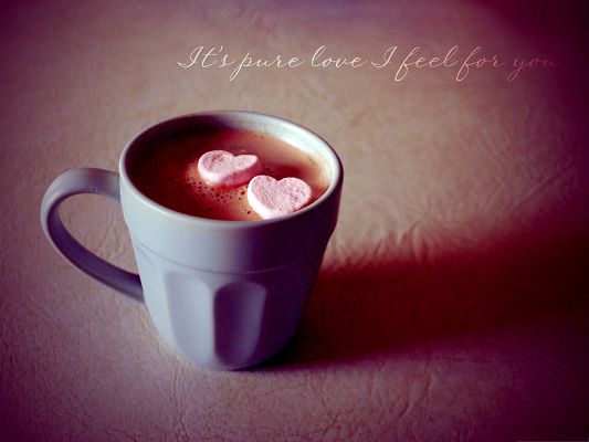 click to free download the wallpaper--Free Romantic Wallpaper, Pink Heart in Cup, Symbolizing Pure Love
