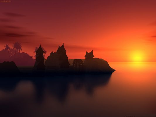 click to free download the wallpaper--Free Romantic Wallpaper, Sunset Vector Art, Enjoy the Wonderful Landscape!
