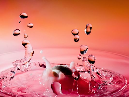 click to free download the wallpaper--Free Water Splash Waterpaper, Pink Water Drops, Crystal Clear Scene
