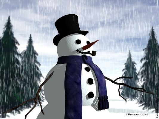 Free Wallpaper - A Lonely Snowman with a Smile on His Face!,click to download