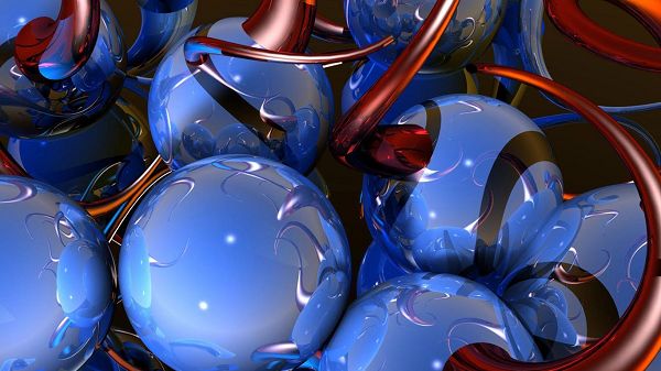click to free download the wallpaper--Full of Blue Balls with Red Angle, All Crystal Clear and Reflective, 1366x768 Pixel, Large Enough to be a Great Fit - HD Creative Wallpaper