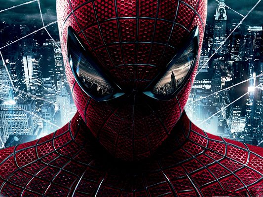 click to free download the wallpaper--HD Movies Wallpaper, The Amazing Spider Man, Buildings Reflection in the Eyes
