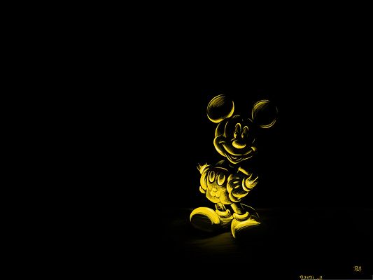 click to free download the wallpaper--HD Wide Wallpaper, Gold Mickey Mouse, Showing Its Typical Smile