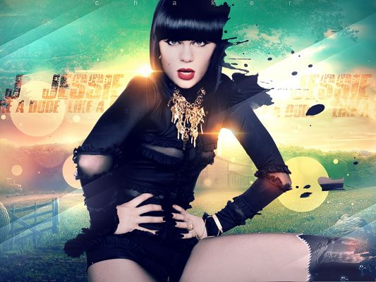 click to free download the wallpaper--HD Wide Wallpaper - Jessie J in Hot Black Suit